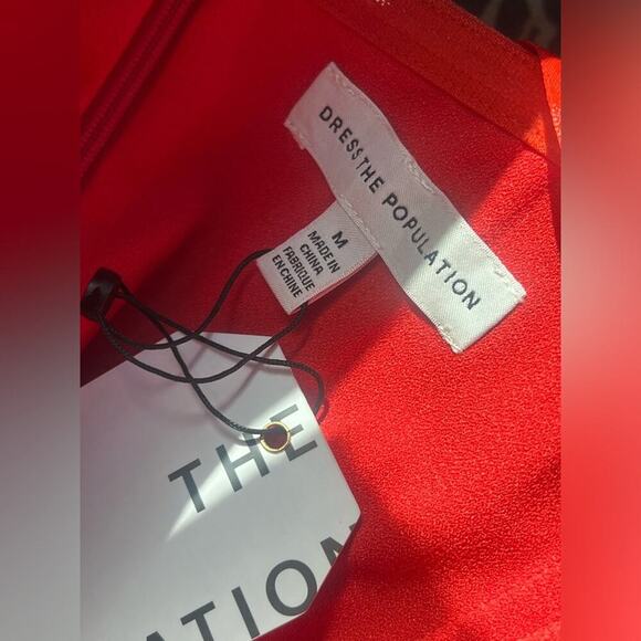 NWT Dress the population Bailey off the shoulder midi medium poppy - Picture 6 of 6